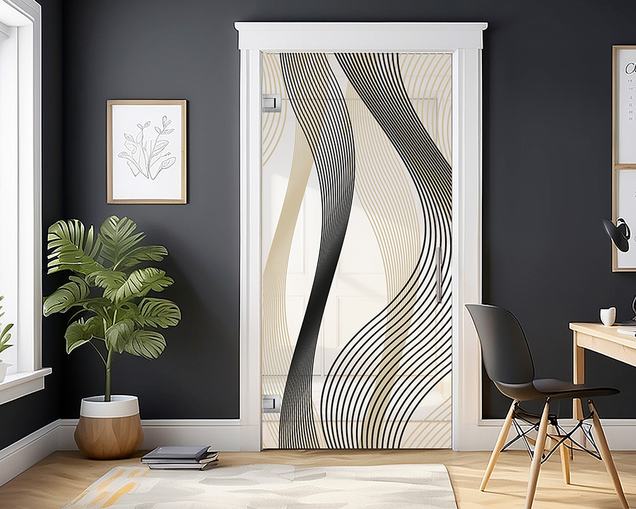 Porta in vetro di design CASSIOPEA con grafica personalizzabile per interni contemporanei